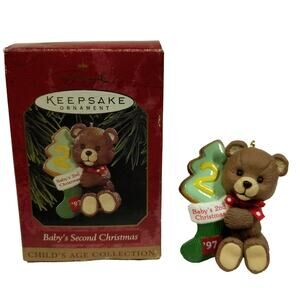 1997 Hallmark Bear #2 Baby's Second Christmas Ornament New in Box NIB - QX6502